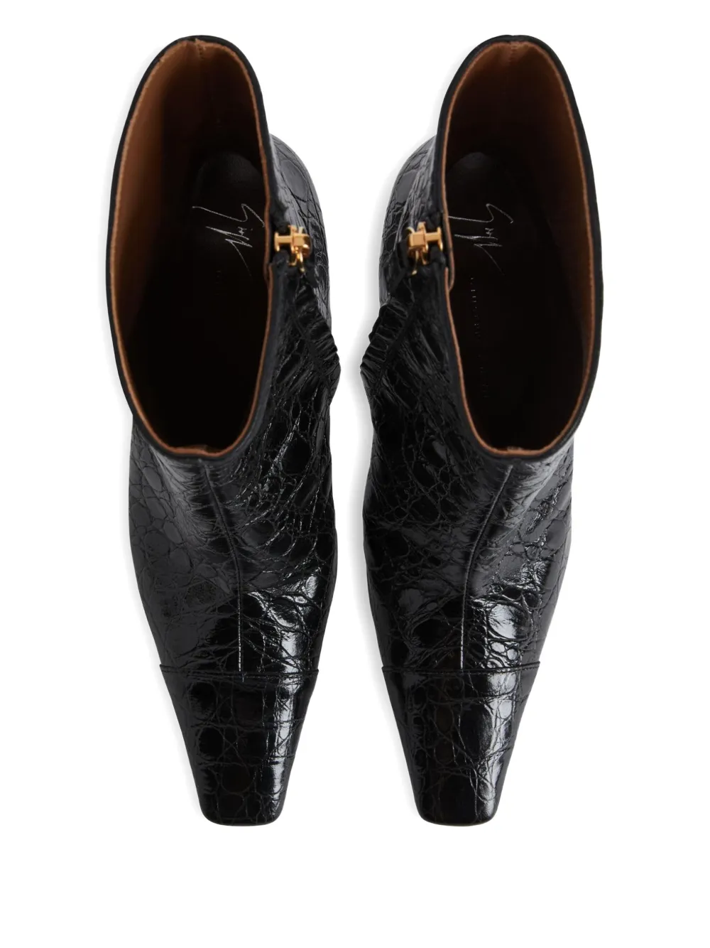 Giuseppe Zanotti Janiee Bootie 90 Crocodile-effect Square-toe Boots In Black