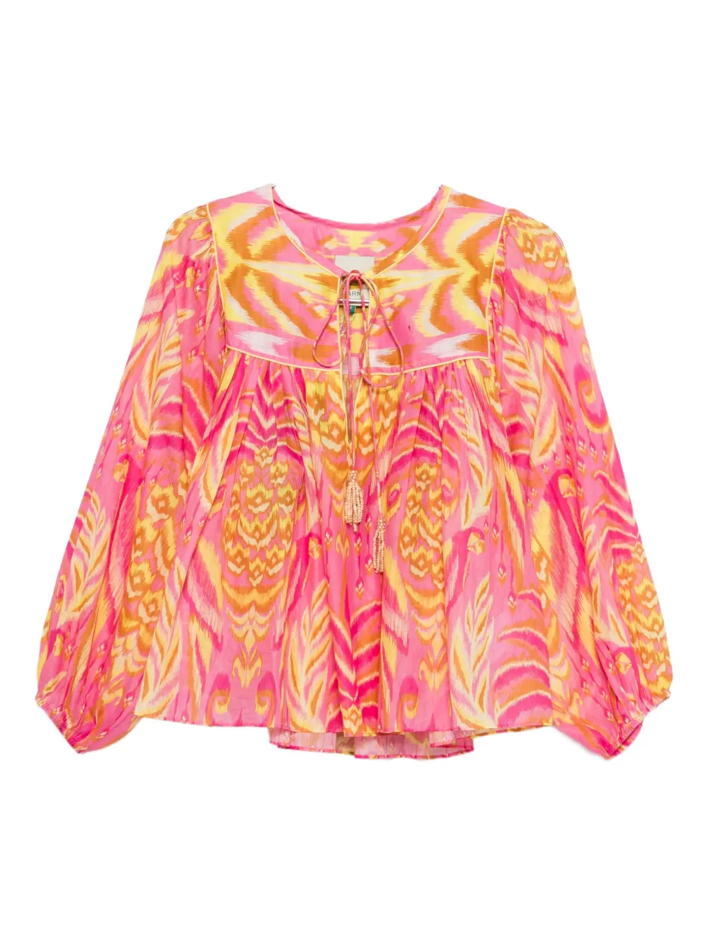 FARM Rio Pineapple Tapestry tassel-neckline patterned top - Giallo