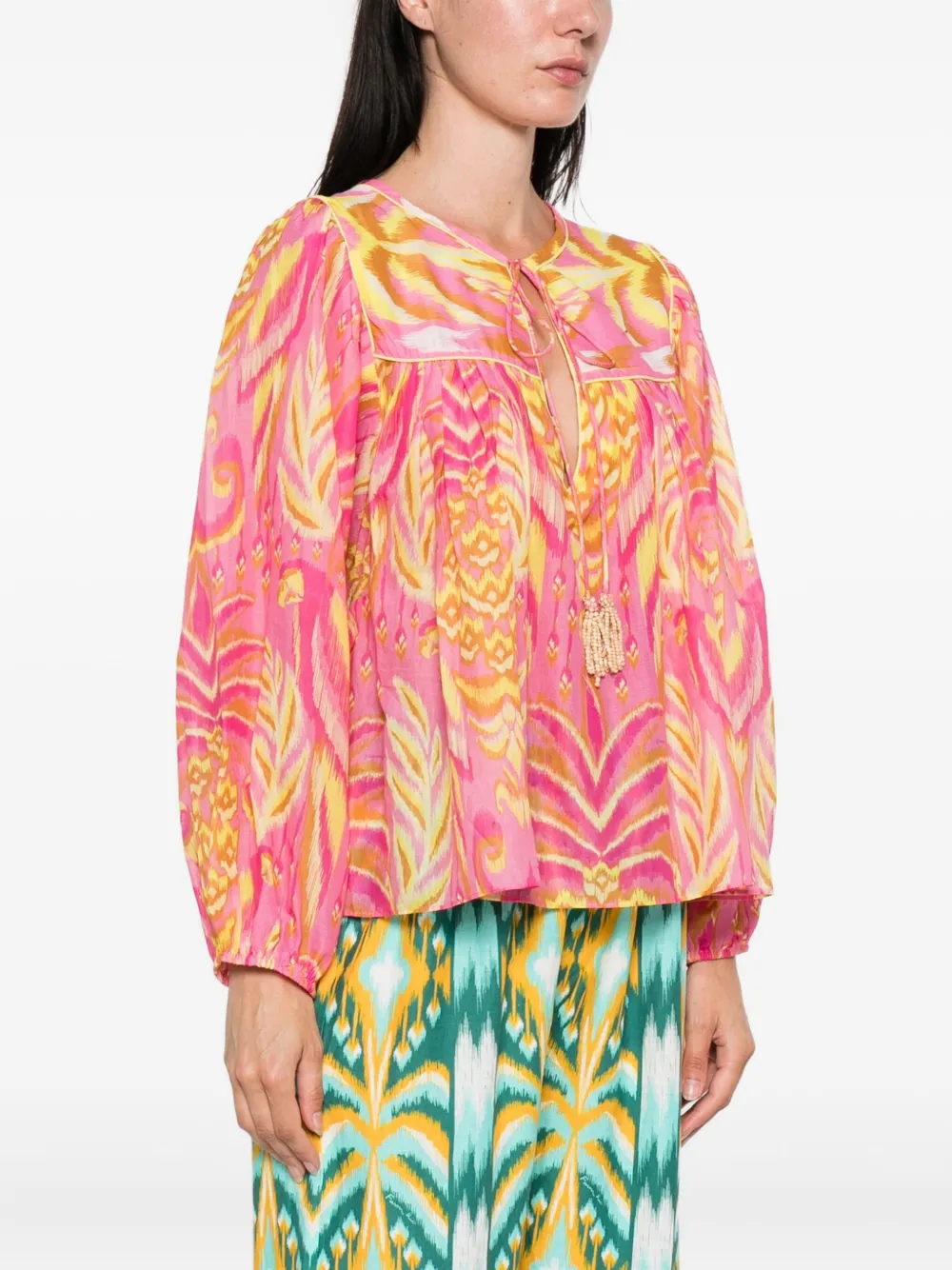 FARM Rio Pineapple Tapestry top met patroon en kwastje Geel