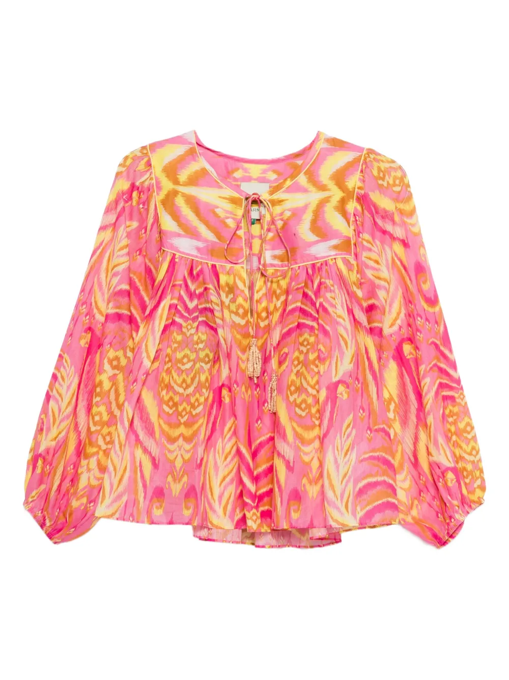 FARM Rio Pineapple Tapestry tassel-neckline patterned top | Yellow | Image 1