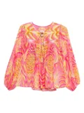 FARM Rio Pineapple Tapestry tassel-neckline patterned top - Yellow