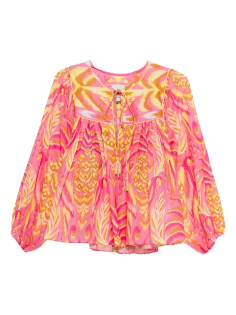 FARM Rio Pineapple Tapestry tassel-neckline patterned top