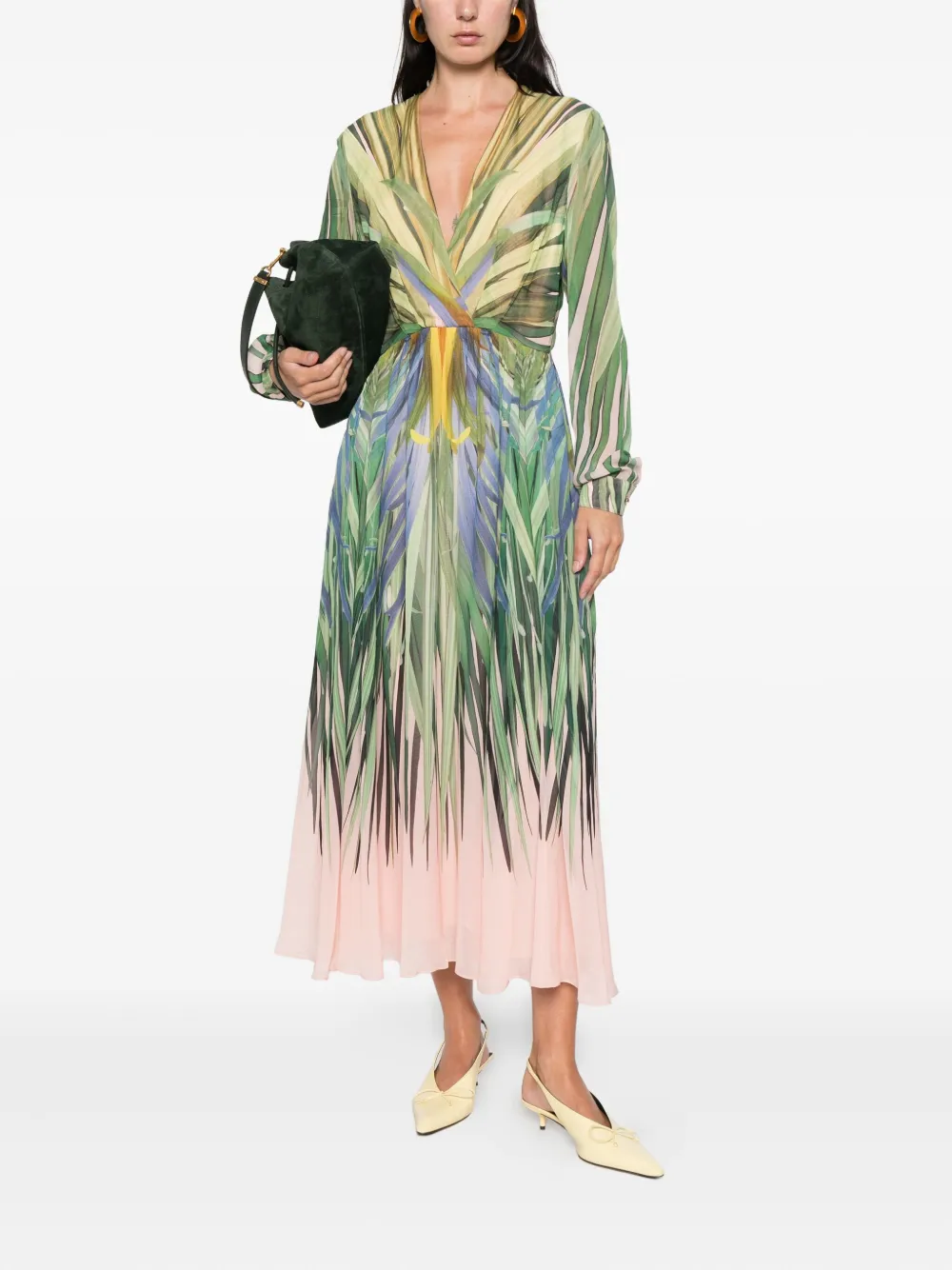 Elie Saab v-neck printed dress - Groen