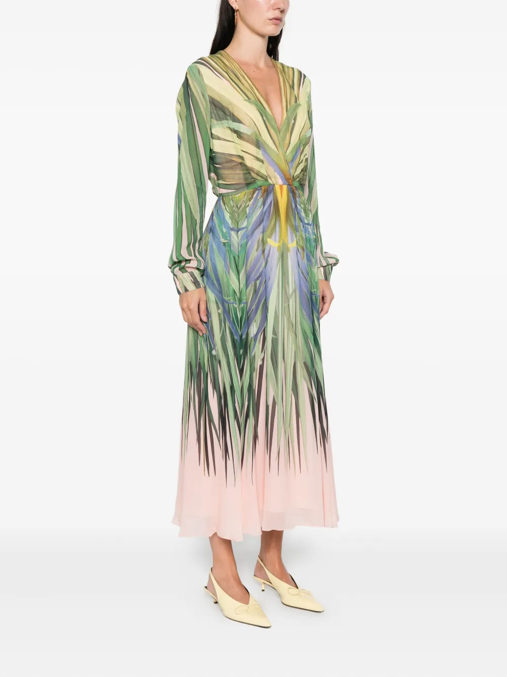 Elie Saab V-neck Printed Dress In Multi
