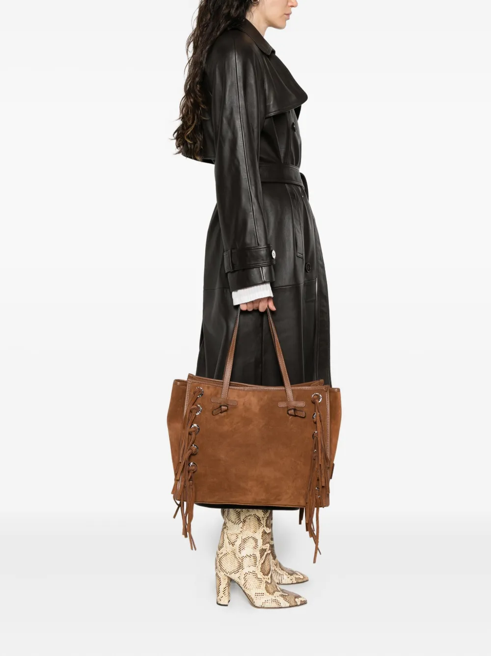 GIANNI CHIARINI Marcella fringe-detail suede tote bag Bruin
