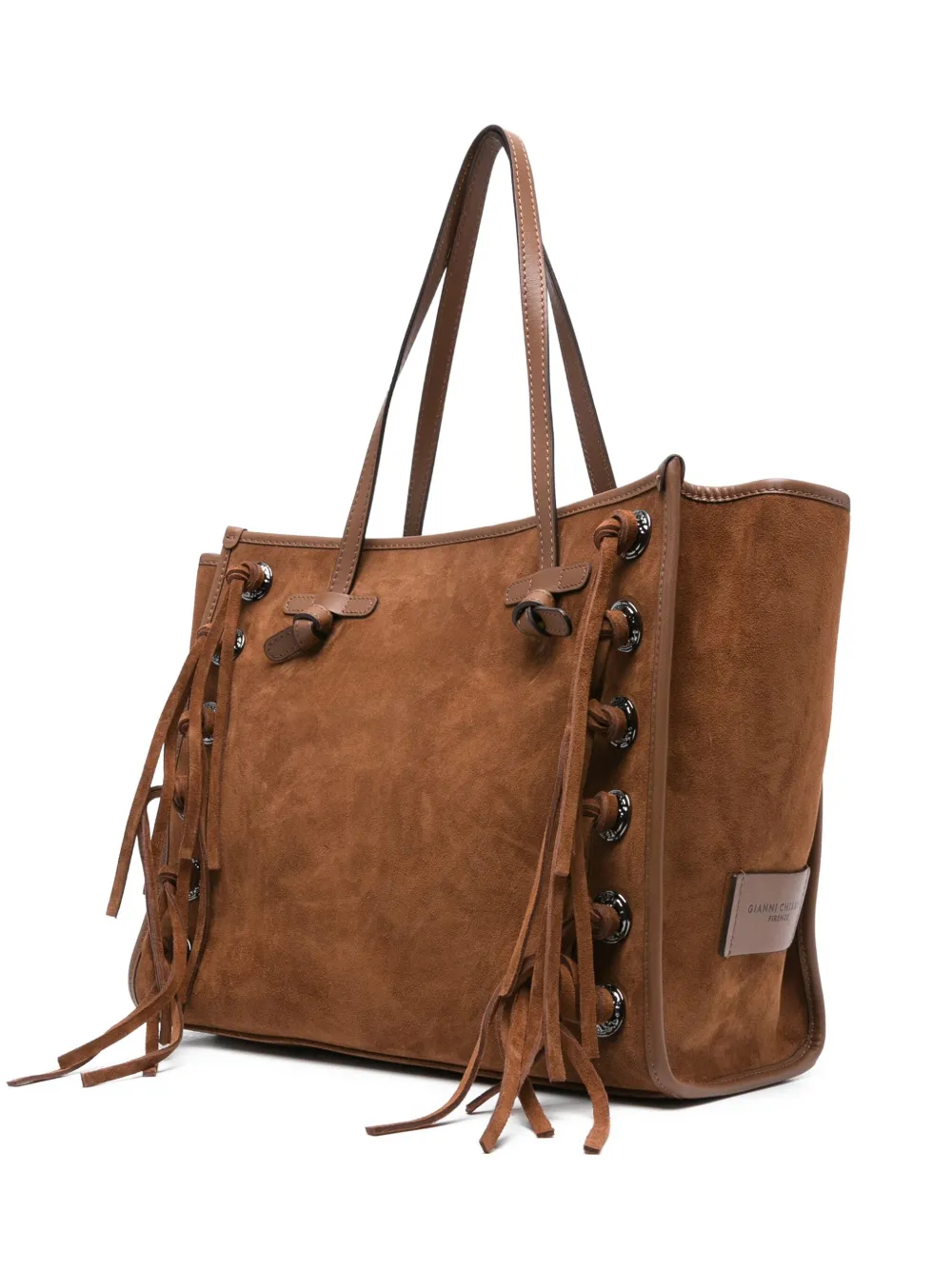 GIANNI CHIARINI Marcella fringe-detail suede tote bag Bruin