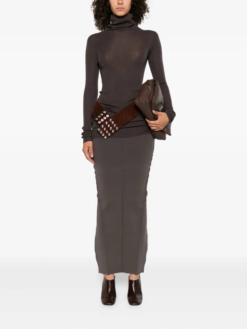 Rick Owens Pillar Centre-seam Knit Skirt In Gray