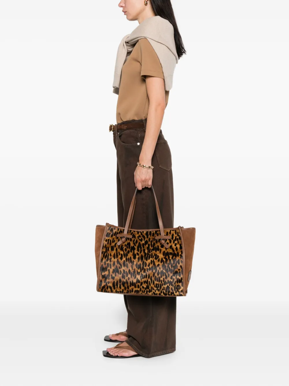 GIANNI CHIARINI Marcella leopard-print calf-hair tote bag Beige