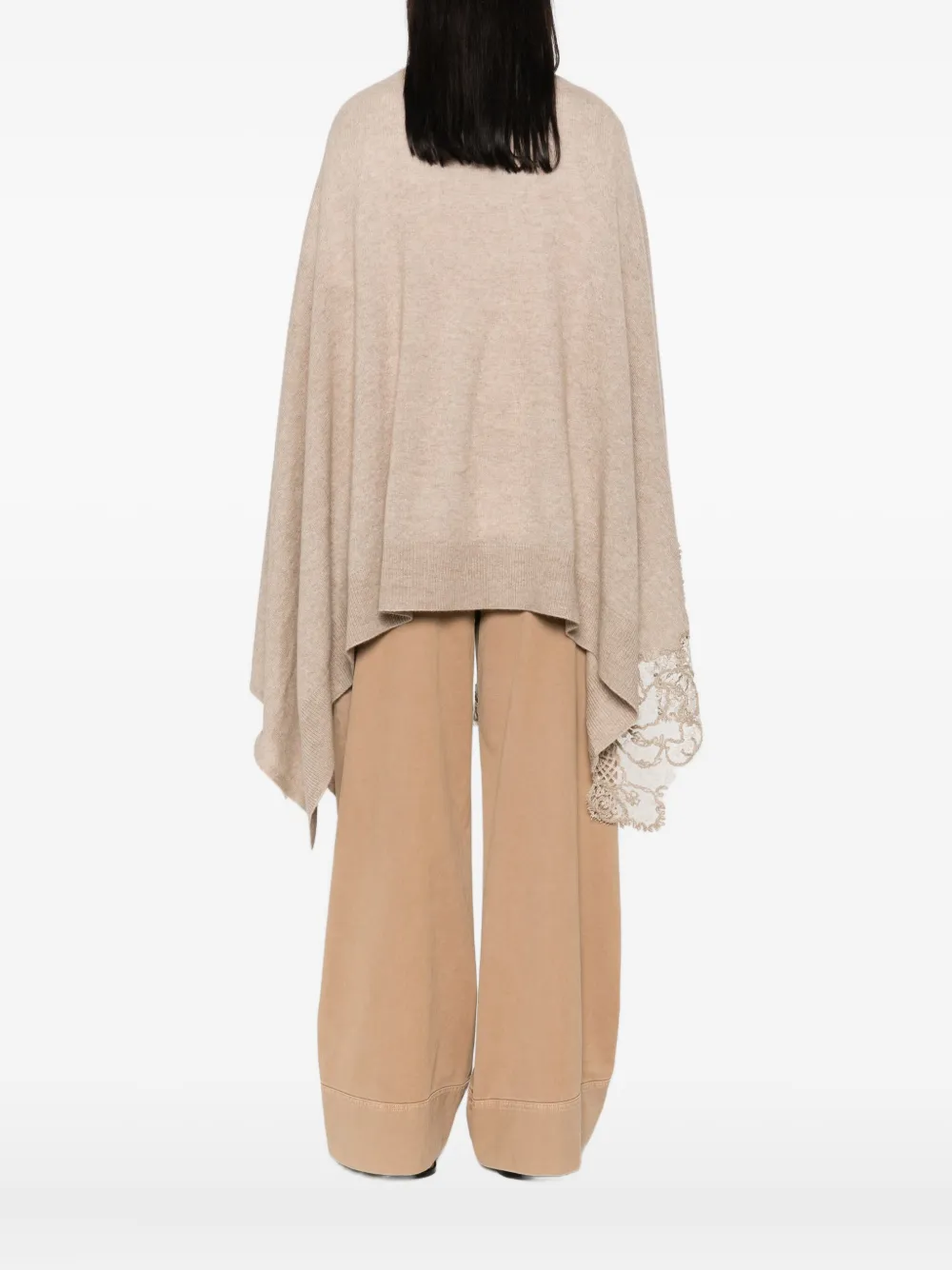 Ermanno Scervino Wollen cape met kanten afwerking Bruin
