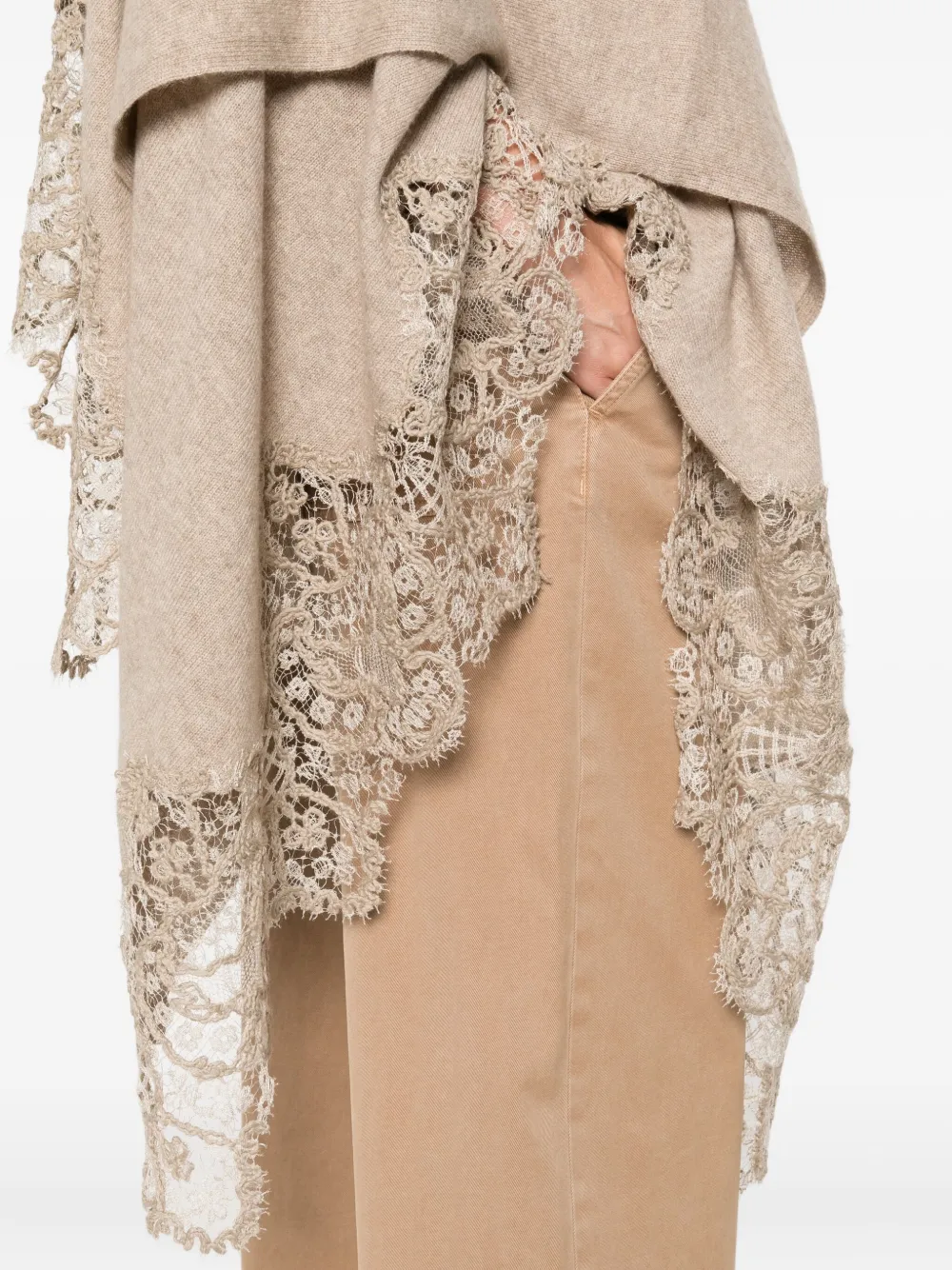 Ermanno Scervino Wollen cape met kanten afwerking Bruin