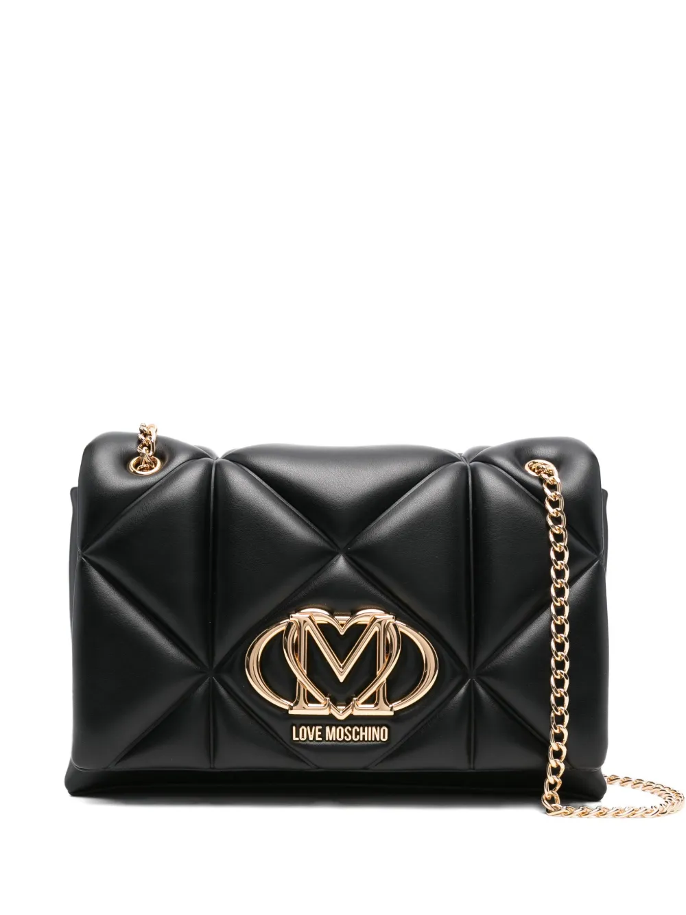 Love Moschino quilted logo-plaque shoulder bag Zwart