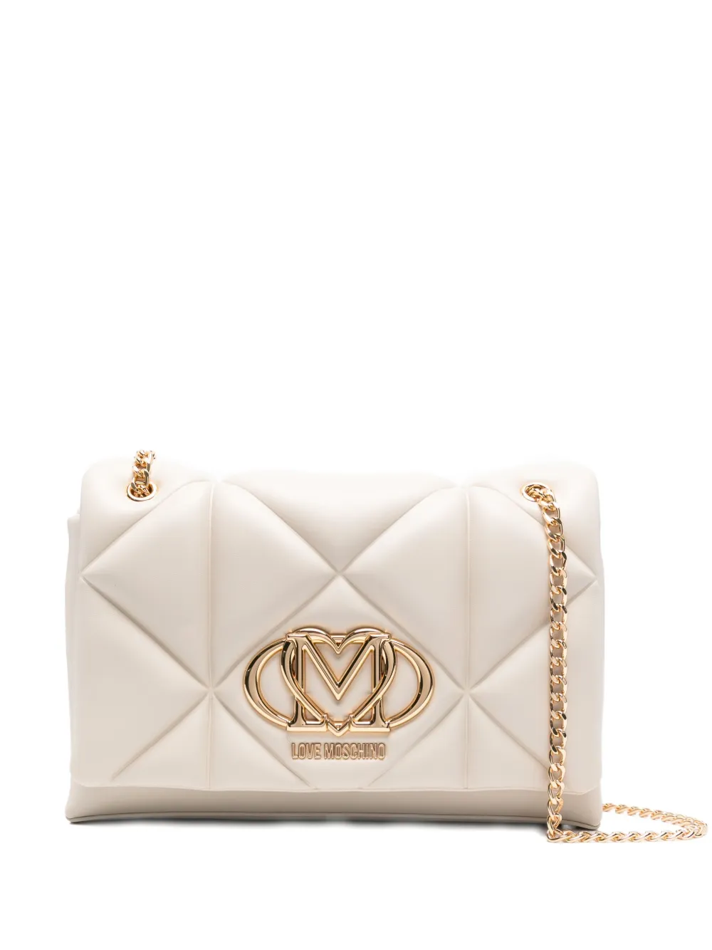 Love Moschino quilted logo-plaque shoulder bag Beige