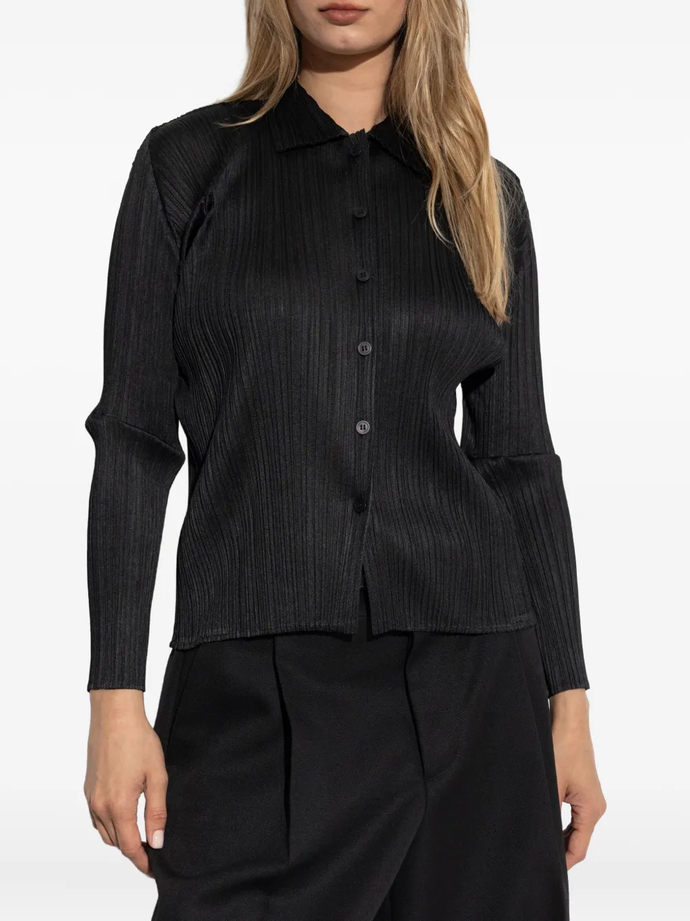 Pleats Please Issey Miyake Basics geplooide blouse met lange mouwen Zwart