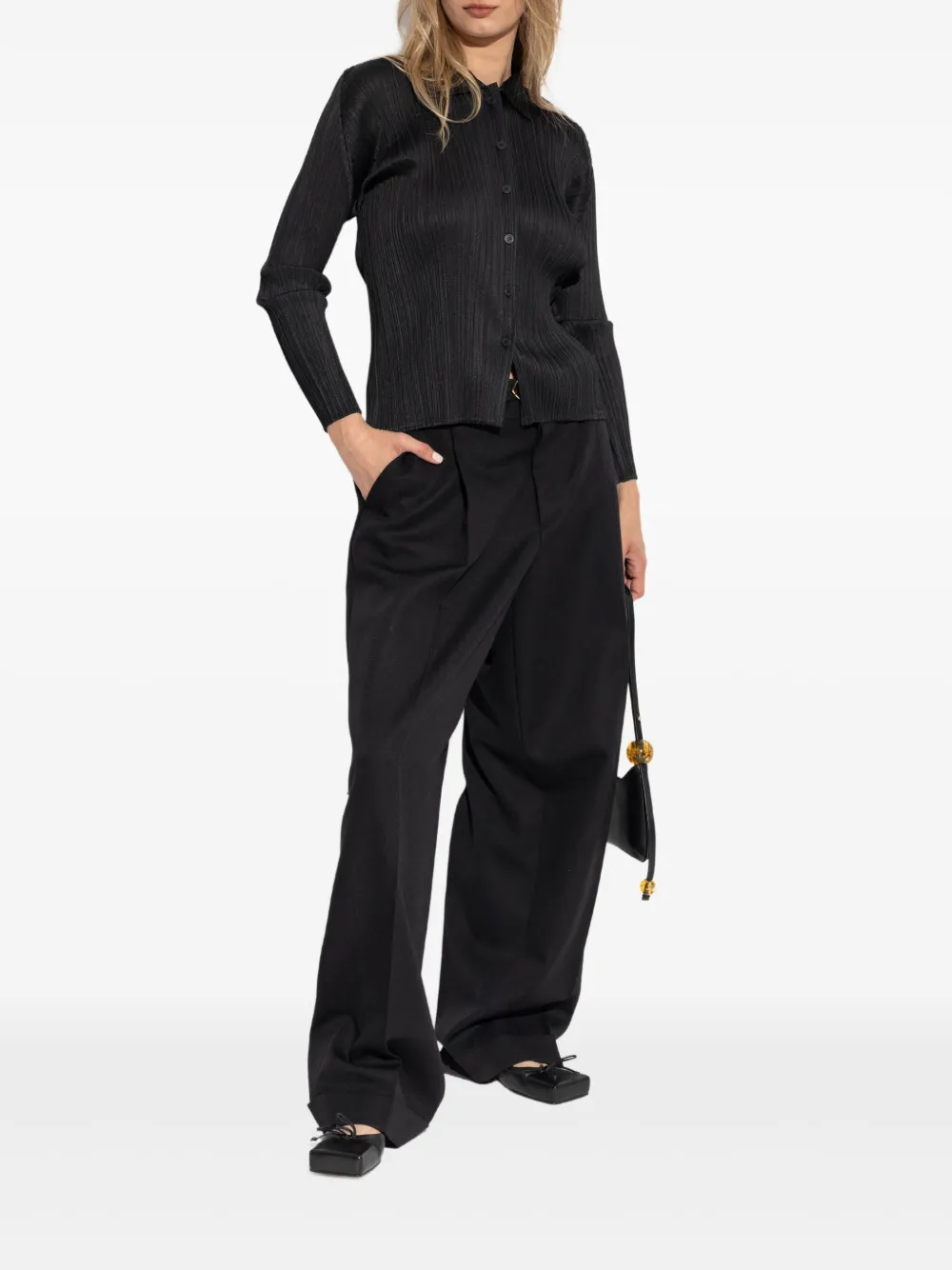 Pleats Please Issey Miyake Basics geplooide blouse met lange mouwen Zwart