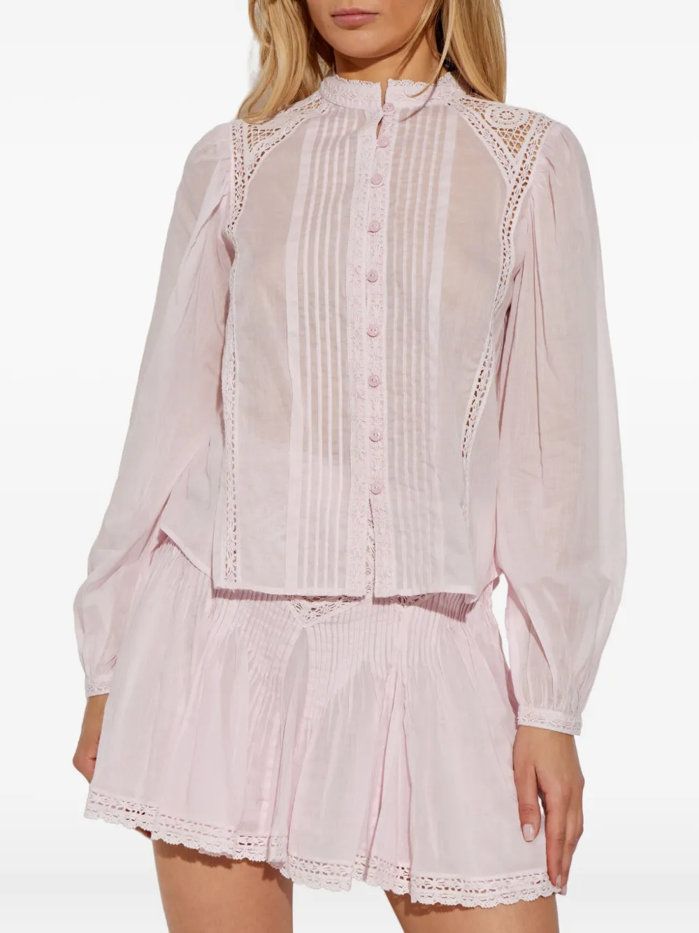 MARANT ÉTOILE Greicy geplooide blouse met kanten afwerking Roze