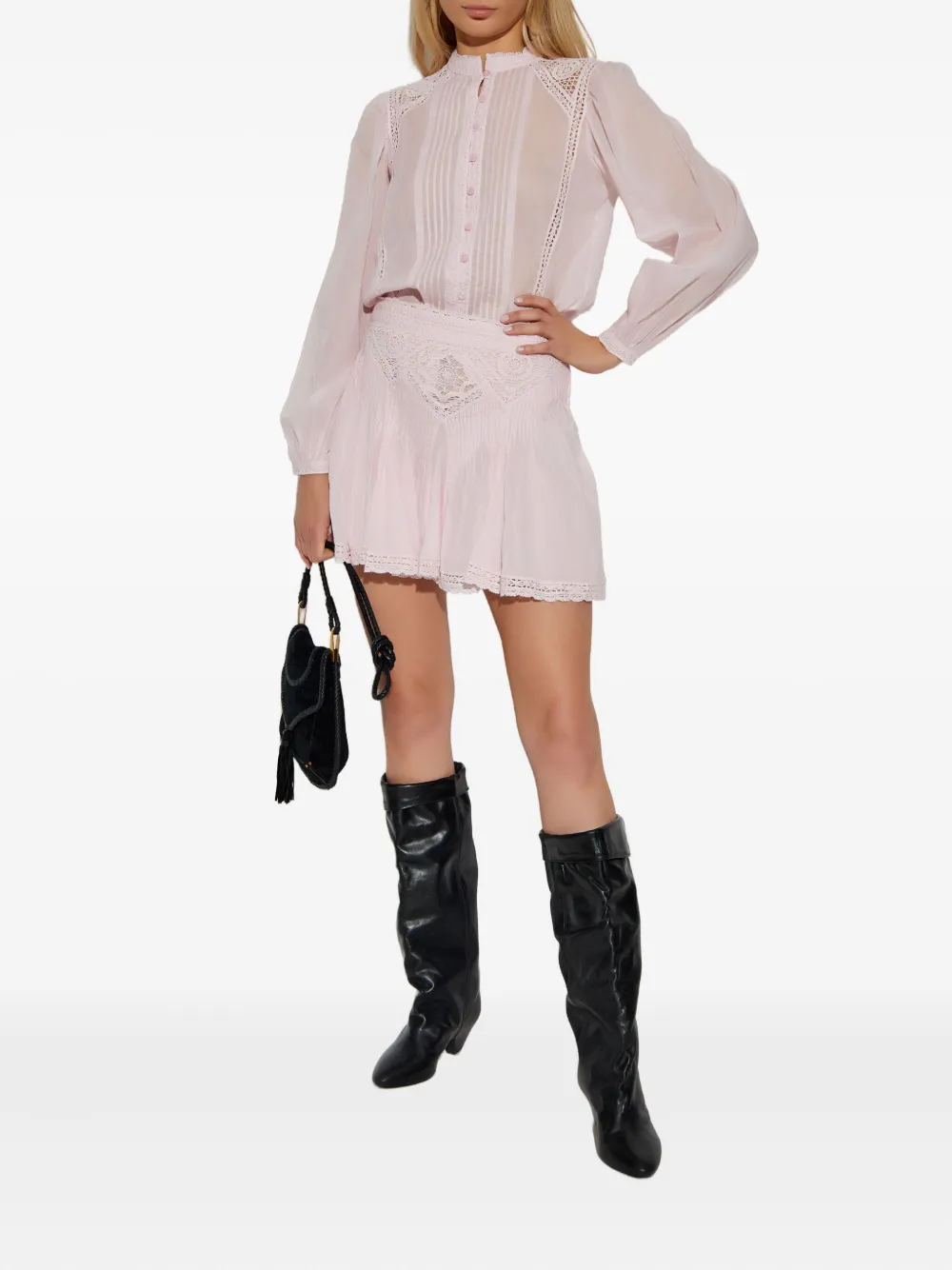 MARANT ÉTOILE Greicy geplooide blouse met kanten afwerking Roze