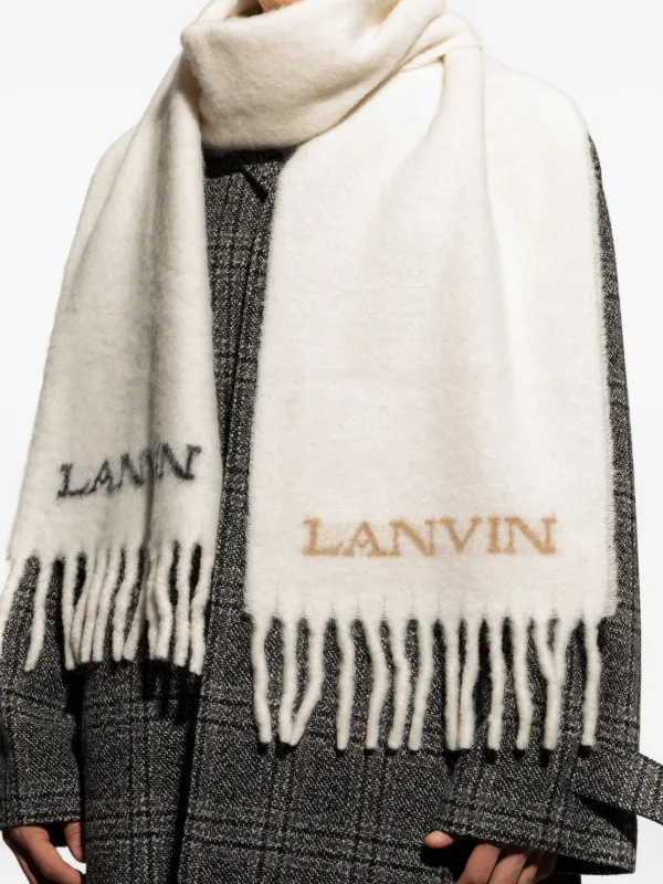Lanvin logo-detail Fringed Scarf White FARFETCH IN