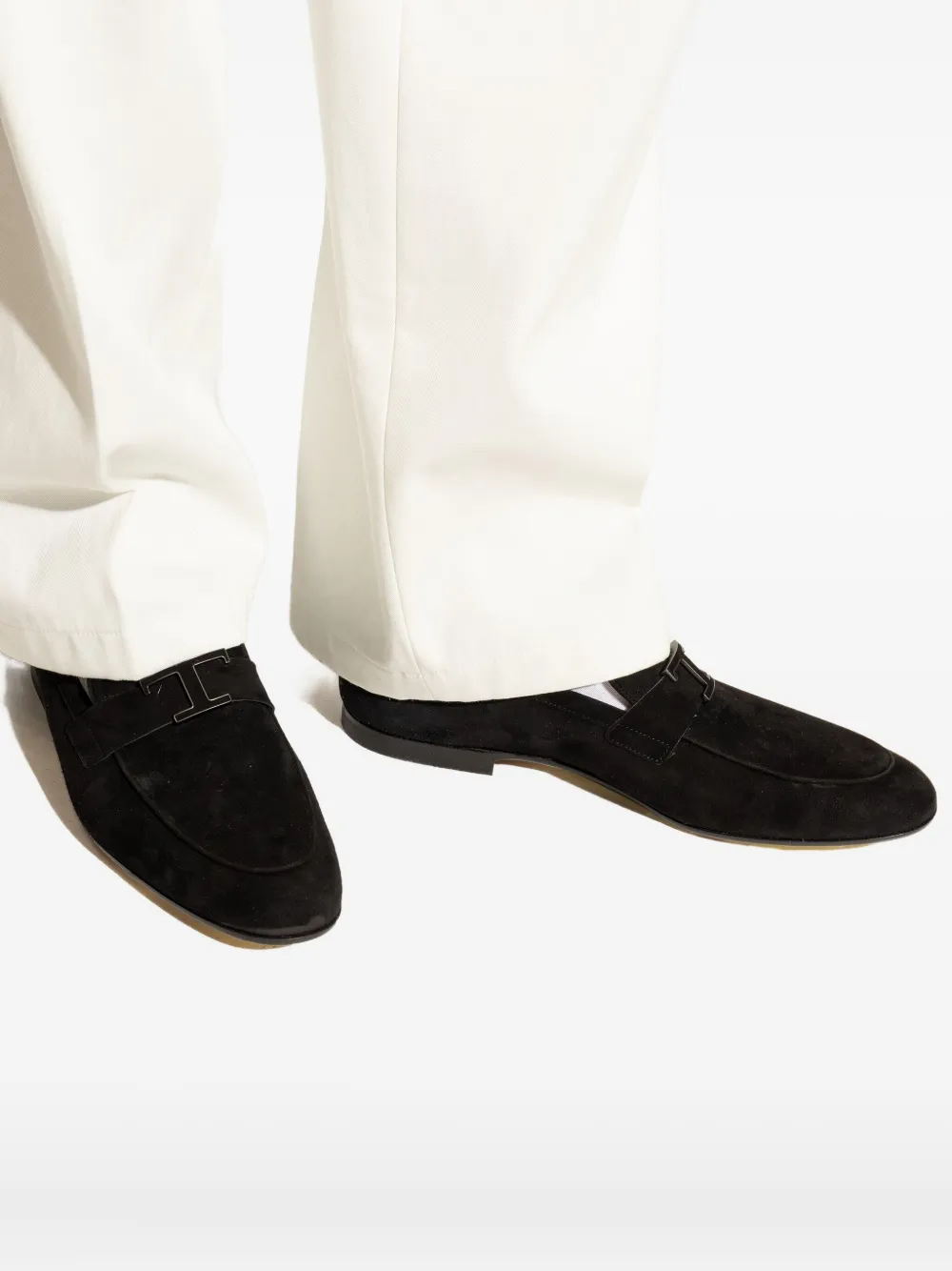 Tod's logo-plaque suede loafers Black
