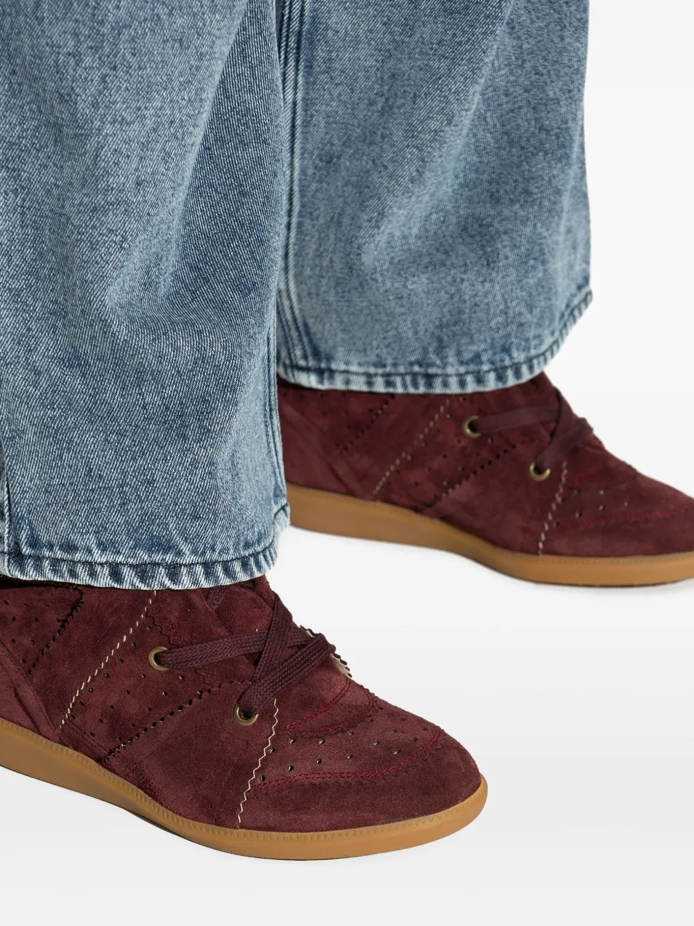 ISABEL MARANT 50mm Bobby lace-up suede wedge sneakers Red
