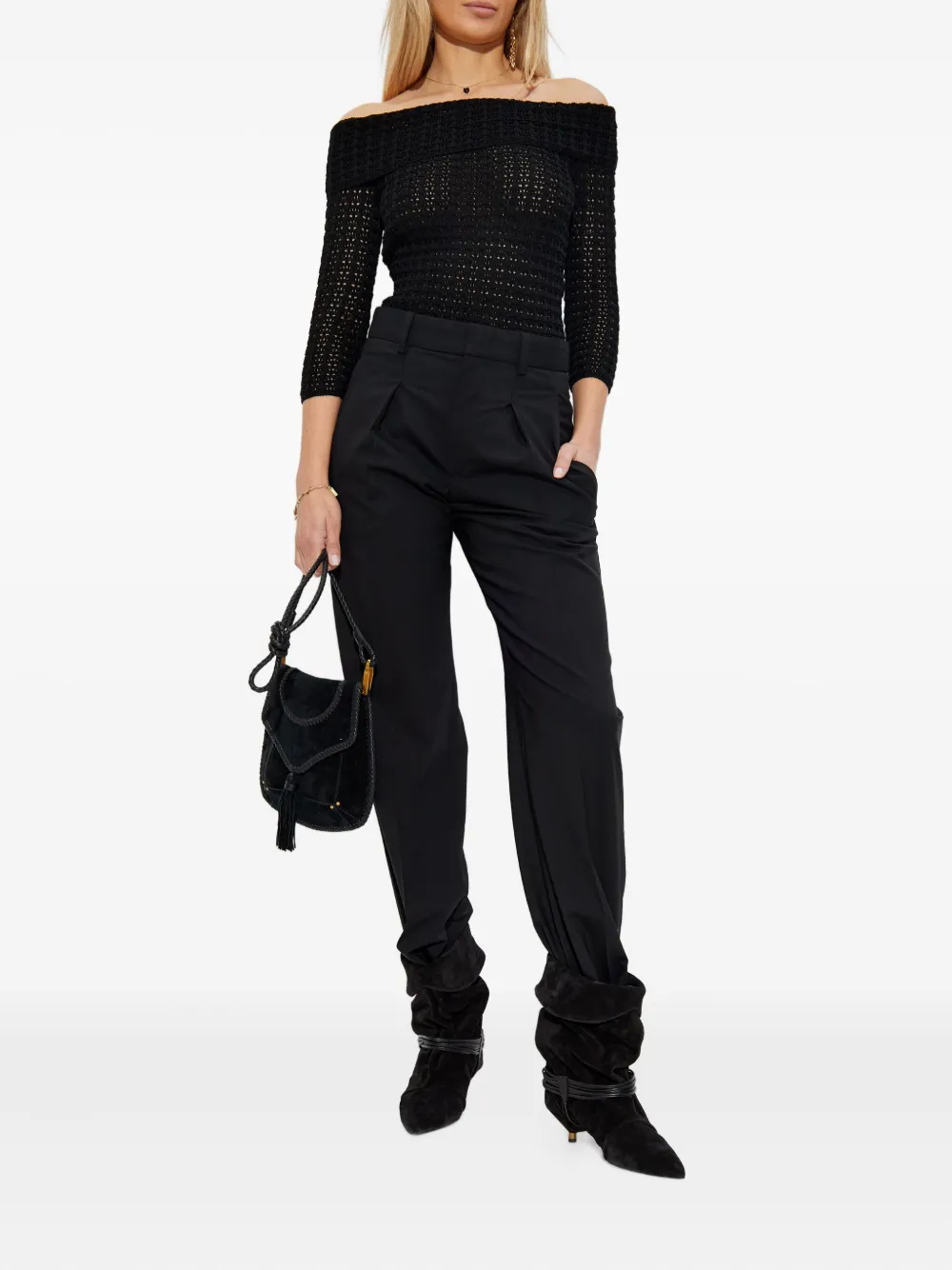 ISABEL MARANT off-shoulder knitted top Zwart
