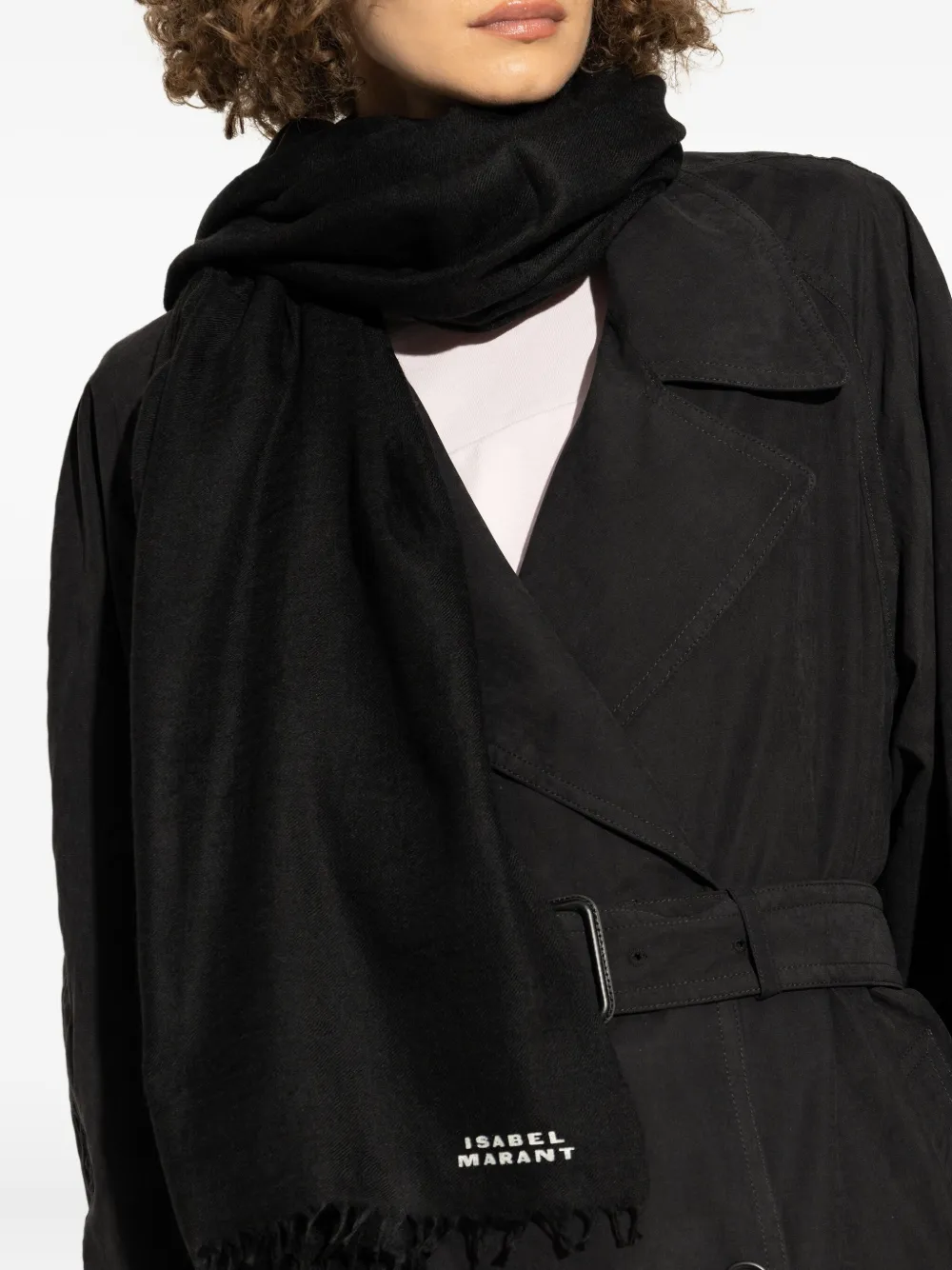 ISABEL MARANT frayed-edge cashmere scarf Zwart
