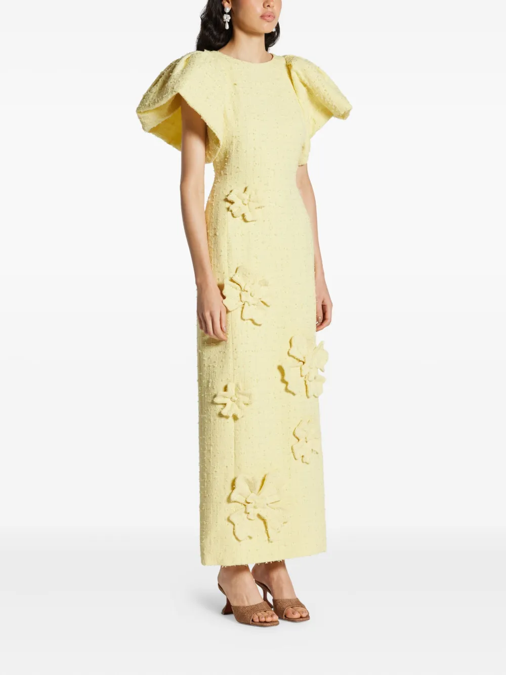 Leo Lin Luconda tweed jurk met bloem-applicatie Geel