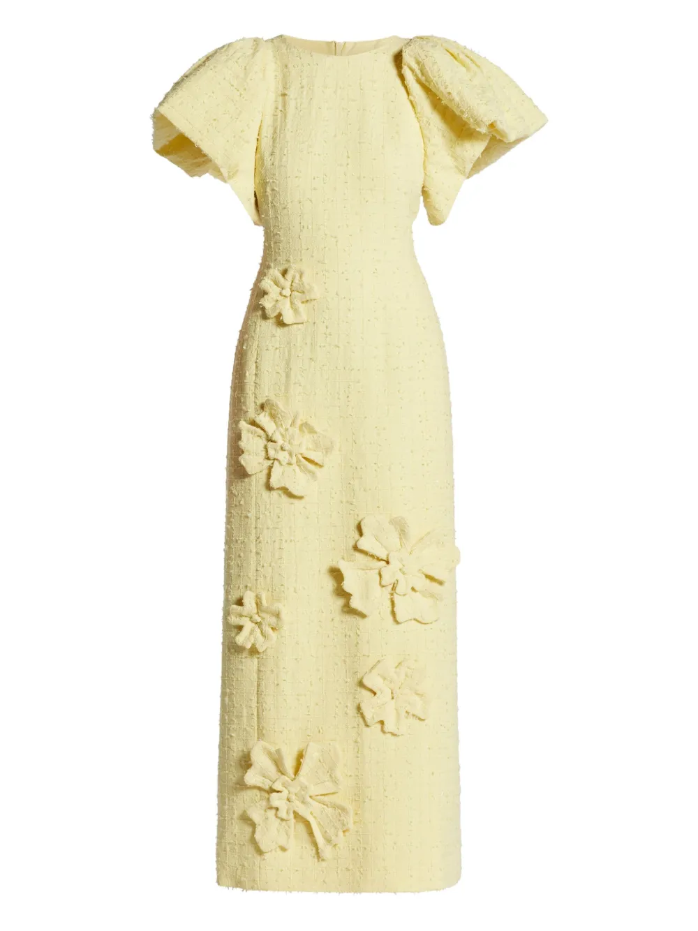 Leo Lin Luconda Floral-applique Tweed Dress In Yellow