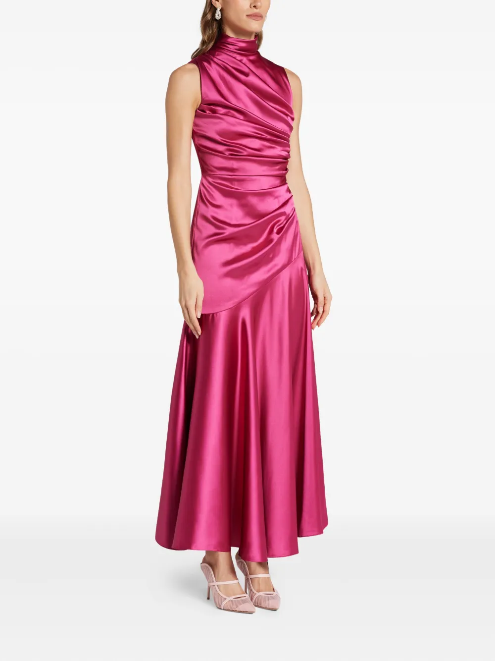VASILIKI high-neck draped midi dress - Roze