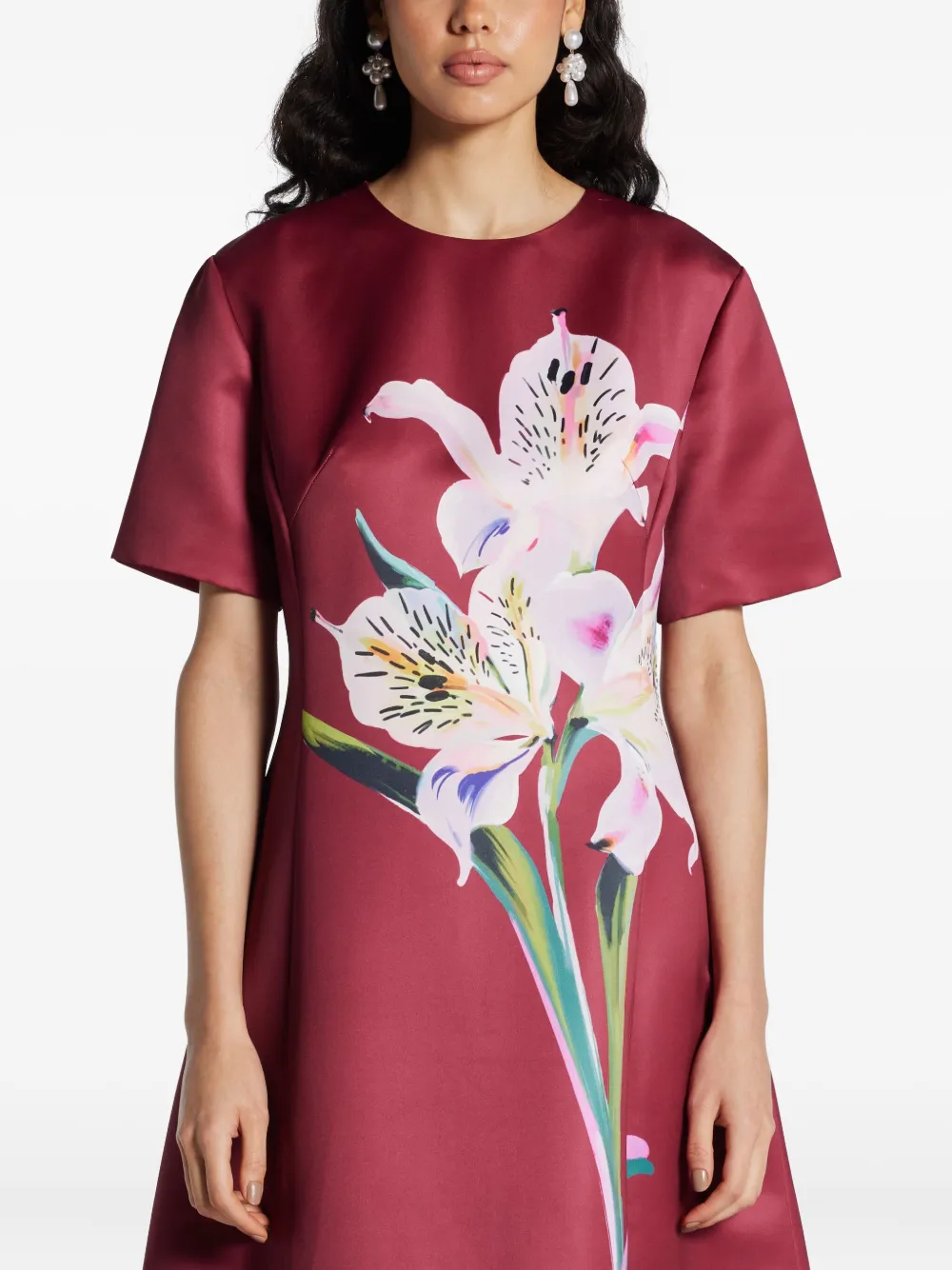 Leo Lin Caroline Floral-print Short-sleeve Dress In Brown