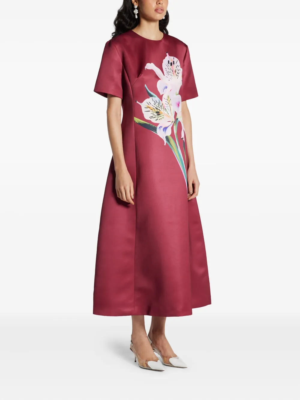 Leo Lin Caroline Floral-print Short-sleeve Dress In Brown