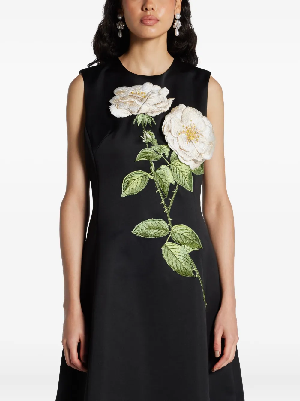 Leo Lin Cleo Flower-embellished Sleeveless Dress In Black