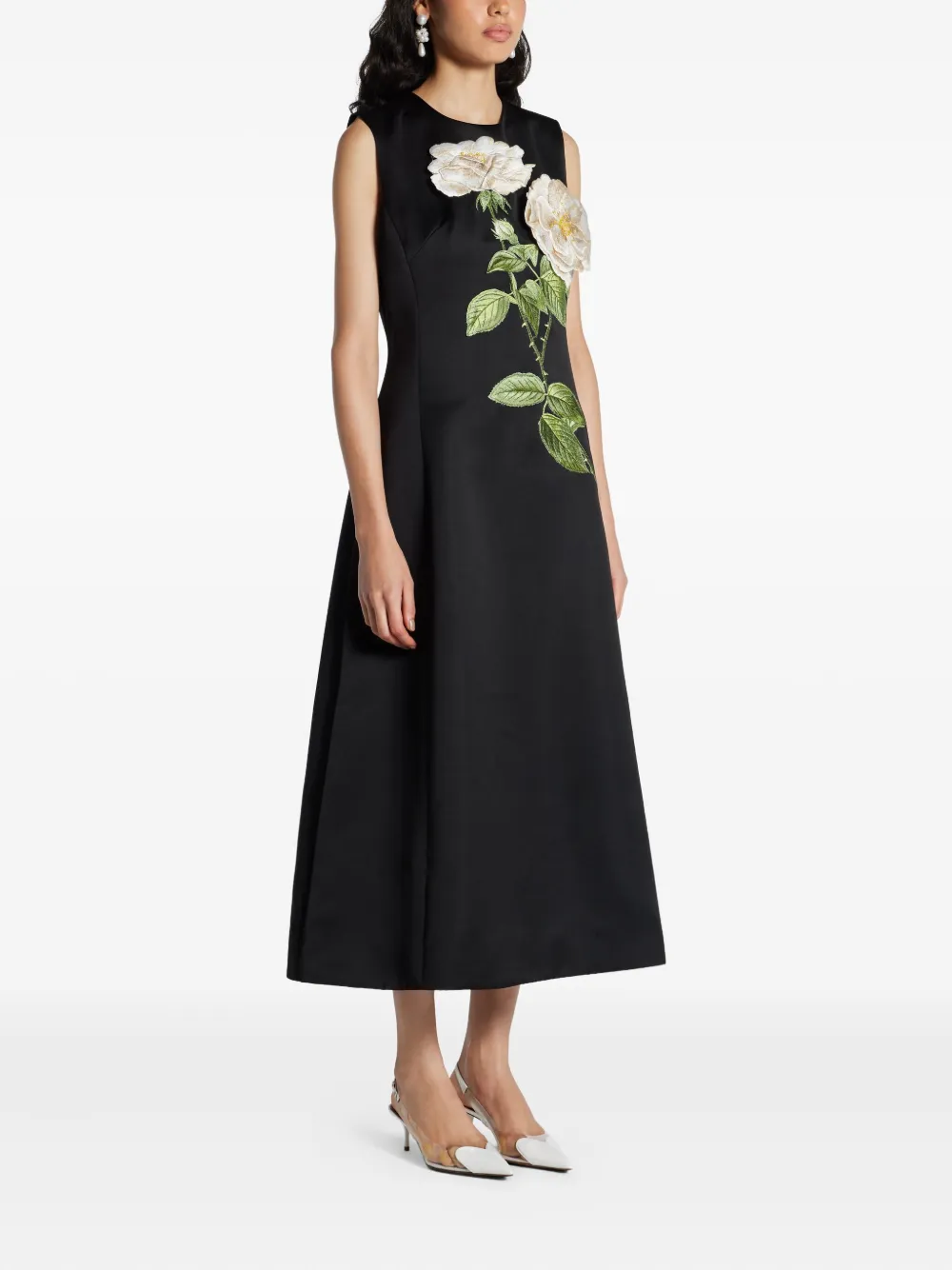 Leo Lin Cleo Flower-embellished Sleeveless Dress In Black