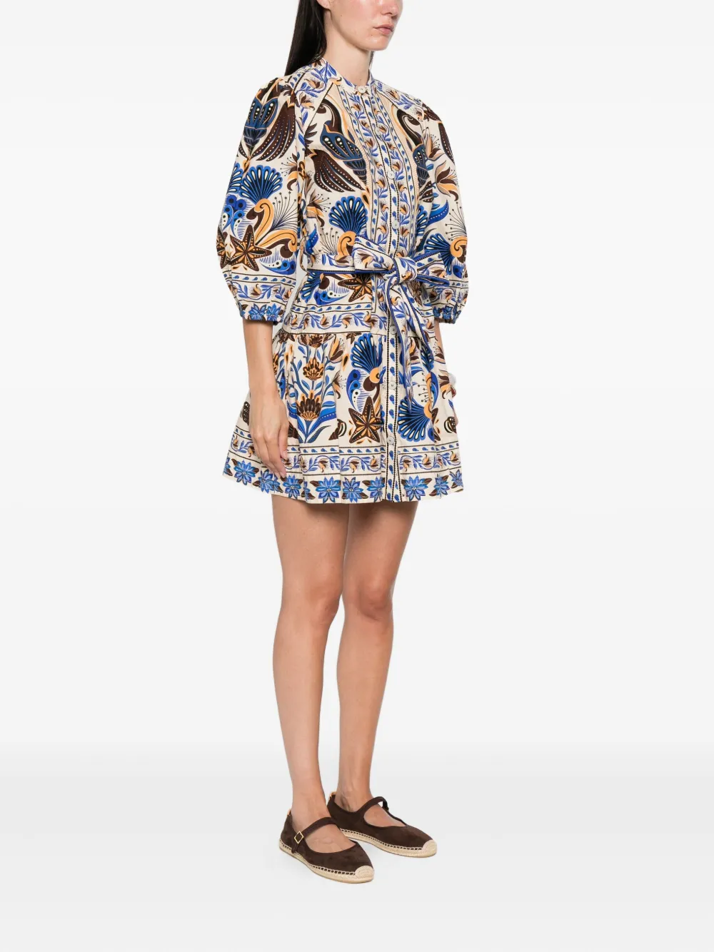 FARM Rio Mini-jurk met ceintuur en print Blauw