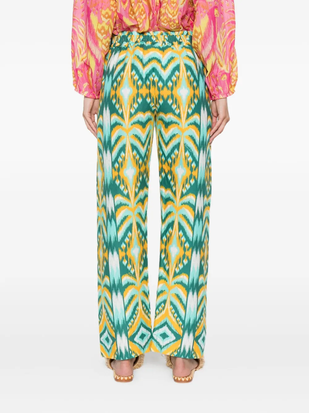 FARM Rio Broek met elastische taille en ikat patroon Groen