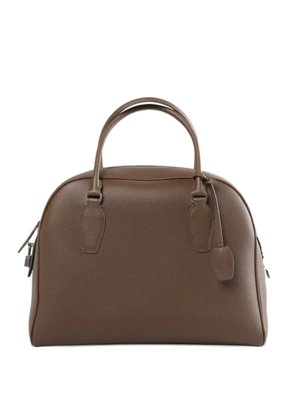 The Row India Grained Leather Tote Bag in Brown