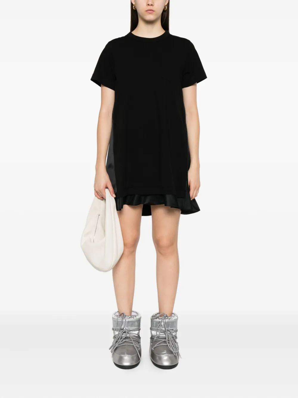 sacai pocket ruffled mini day dress Zwart