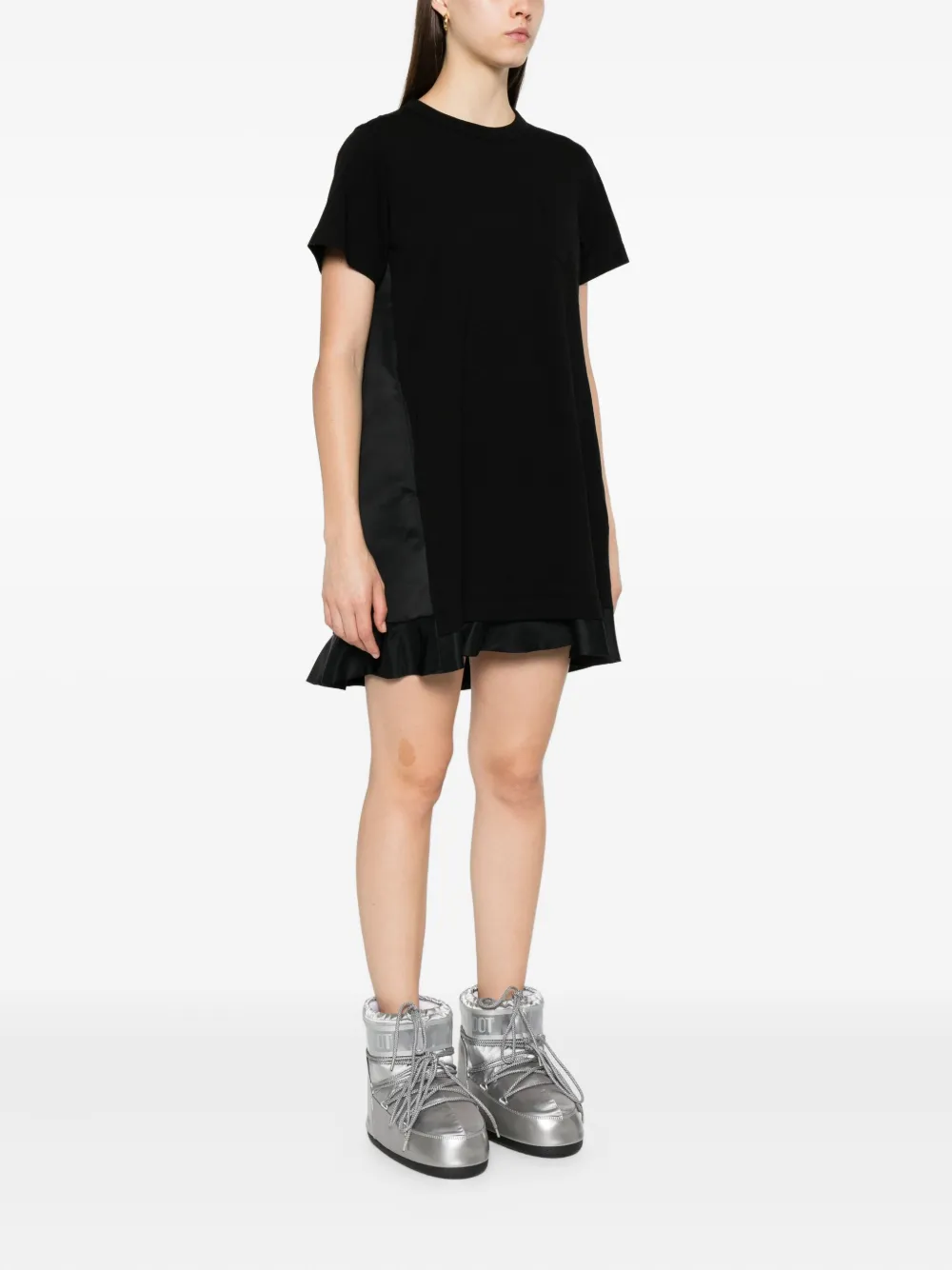 sacai pocket ruffled mini day dress Zwart