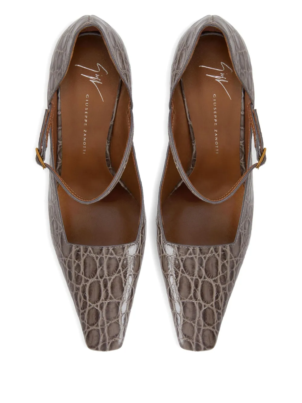 Giuseppe Zanotti 90mm Brita Crocodile-effect Buckle Pumps In Gray