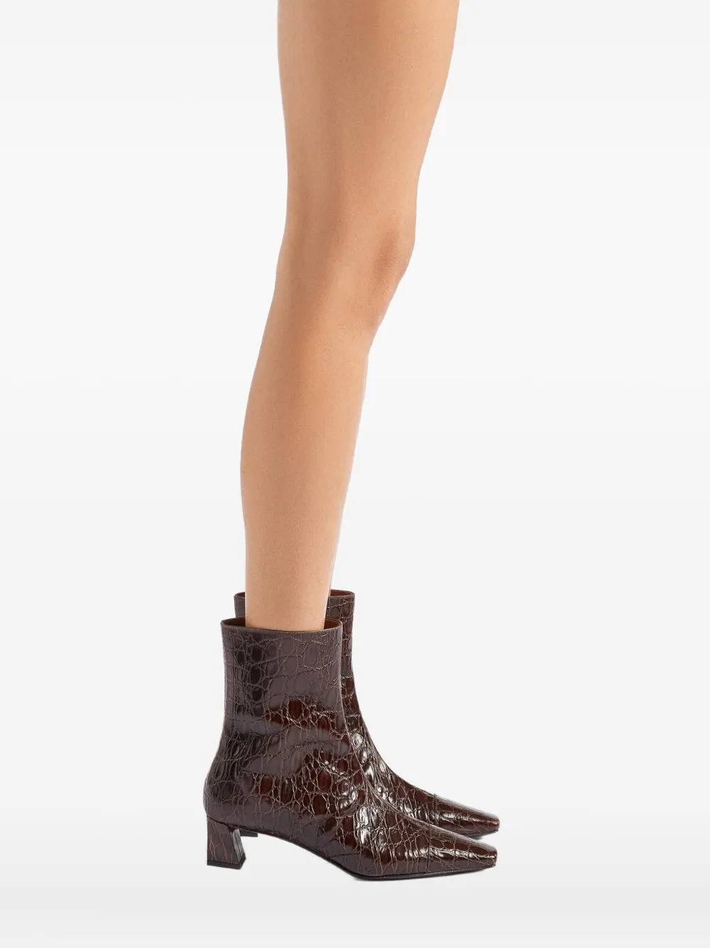 Giuseppe Zanotti Crocodile-effect Square-toe Boots In Brown