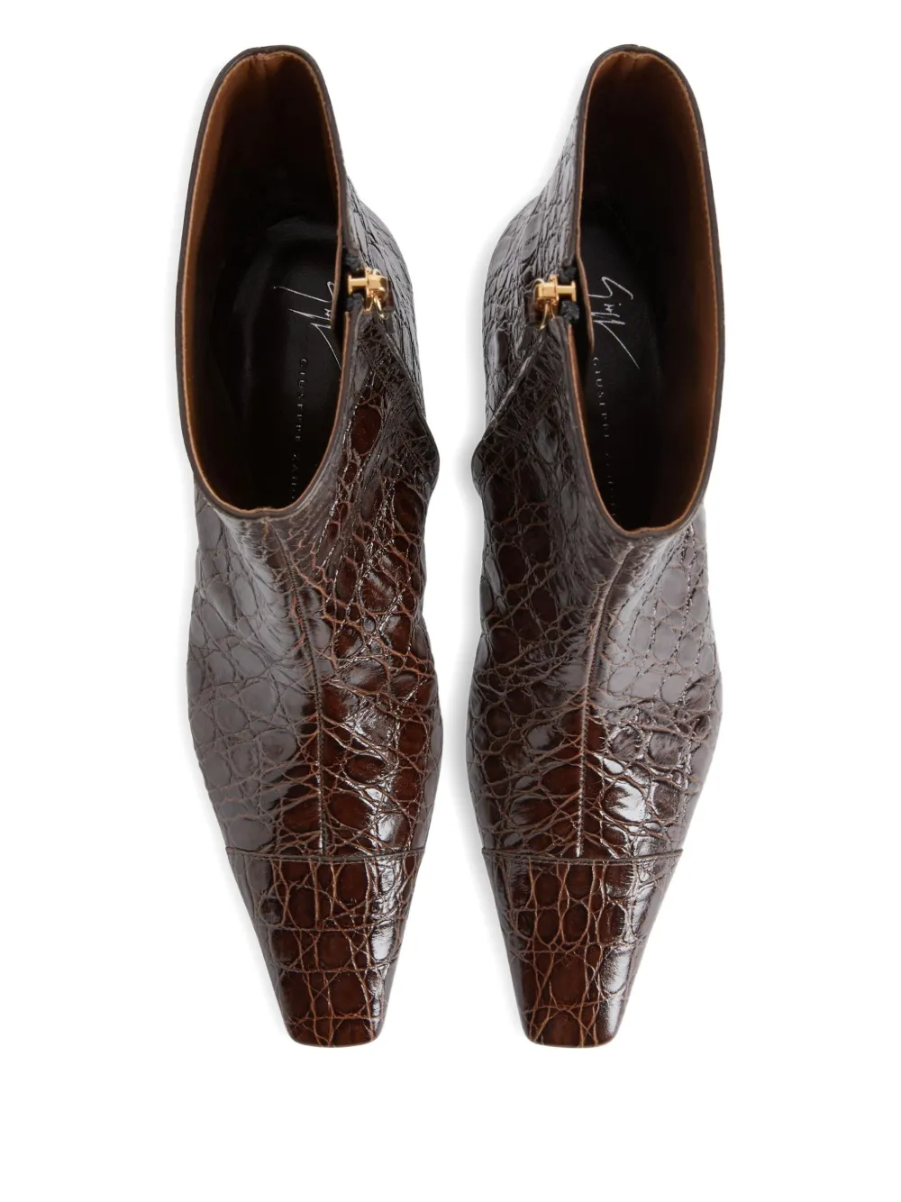 Giuseppe Zanotti Crocodile-effect Square-toe Boots In Brown