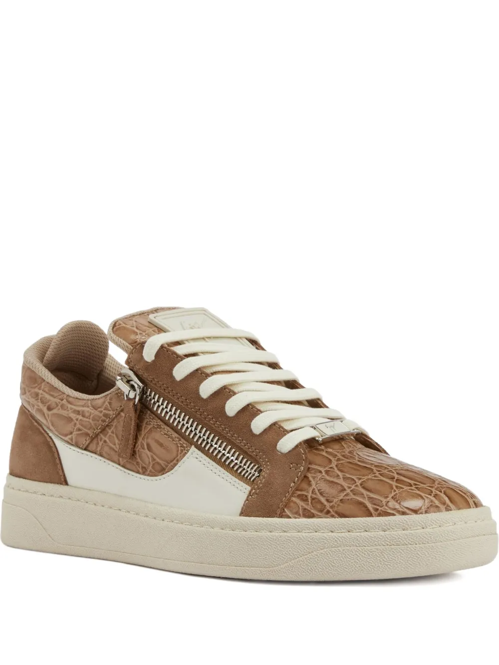 Giuseppe Zanotti Crocodile-effect Zip Low-top Sneakers In Brown