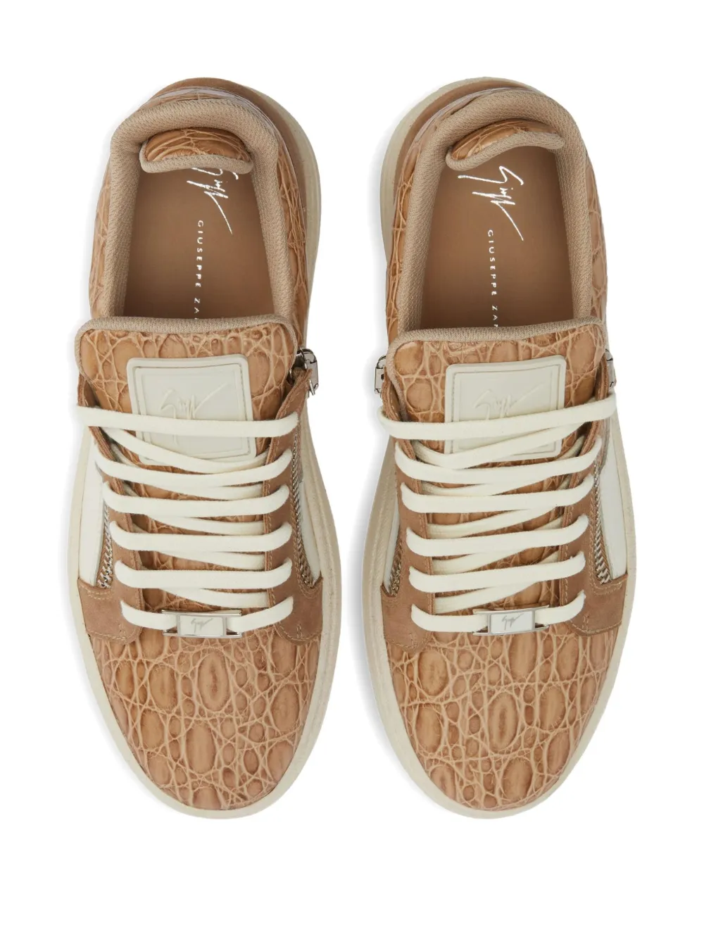 Giuseppe Zanotti Crocodile-effect Zip Low-top Sneakers In Brown