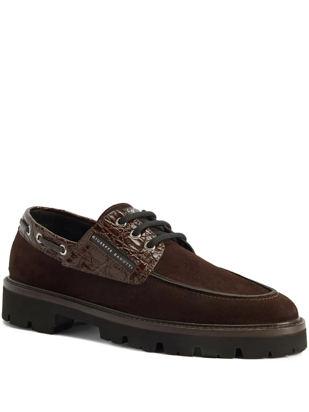 Giuseppe Zanotti Crocodile-embossed Suede Lace-up Shoes In Brown
