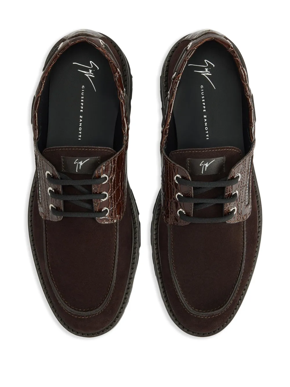 Giuseppe Zanotti Crocodile-embossed Suede Lace-up Shoes In Brown