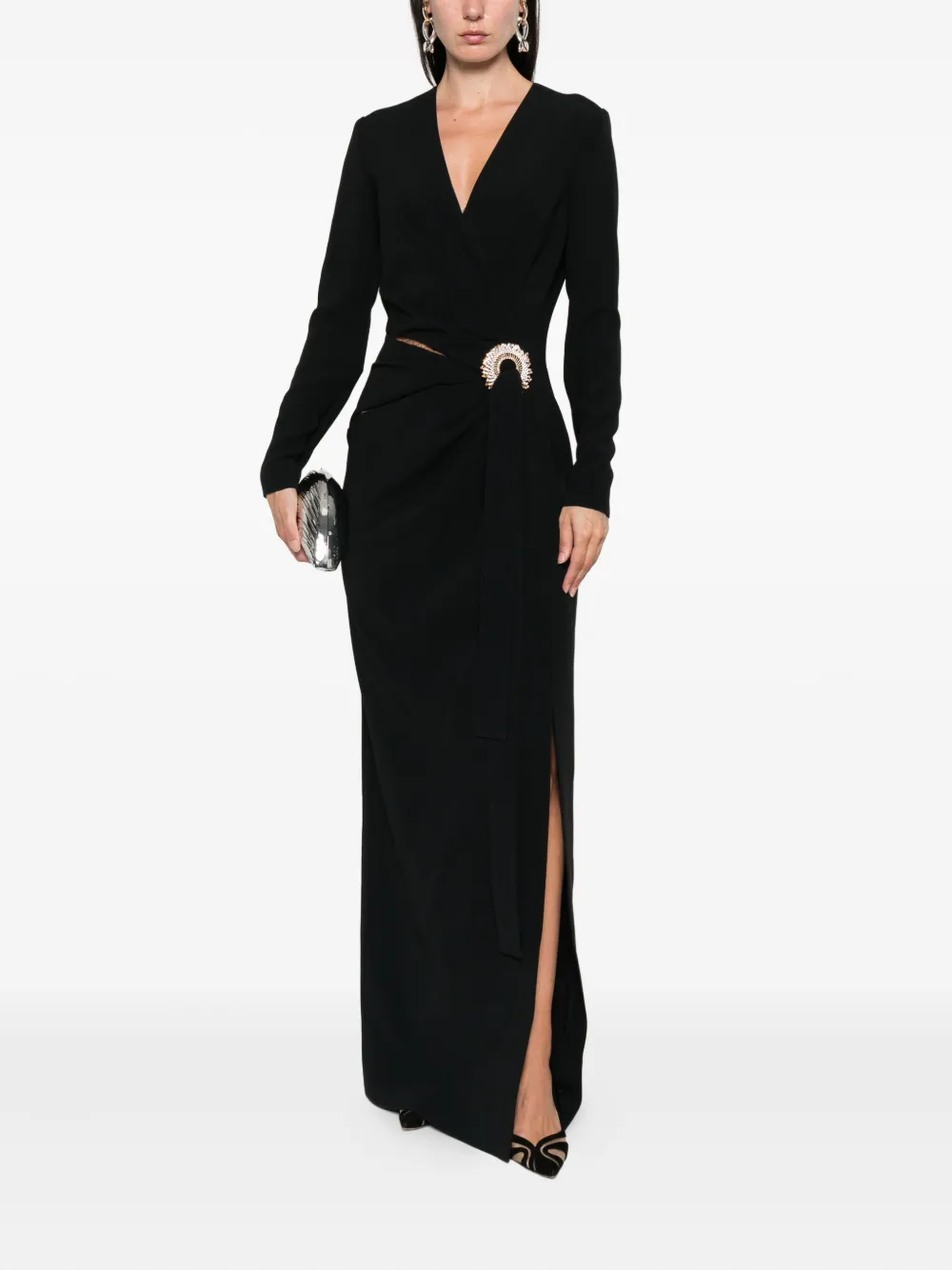 Elie Saab Maxi-avondjurk verfraaid met kristallen Zwart