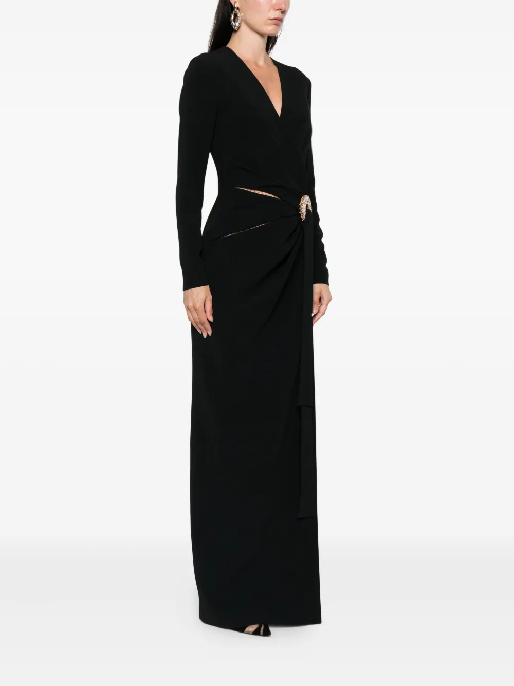 Elie Saab Maxi-avondjurk verfraaid met kristallen Zwart