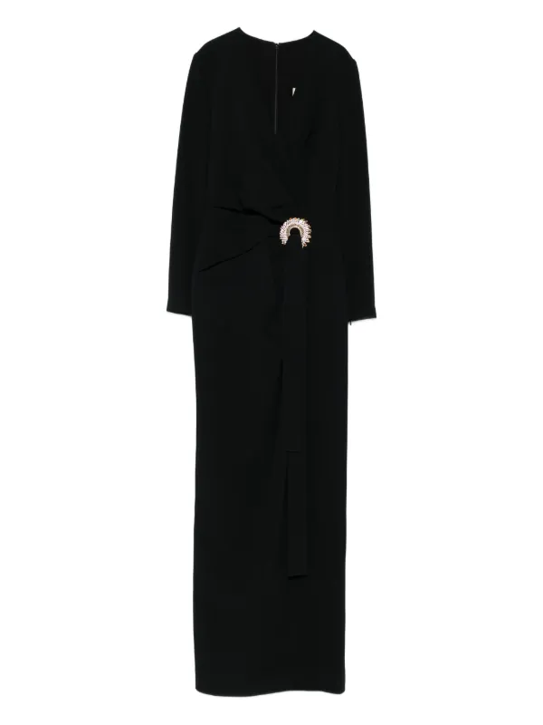 Elie Saab crystal-embellished Wrap Maxi Evening Dress | Black