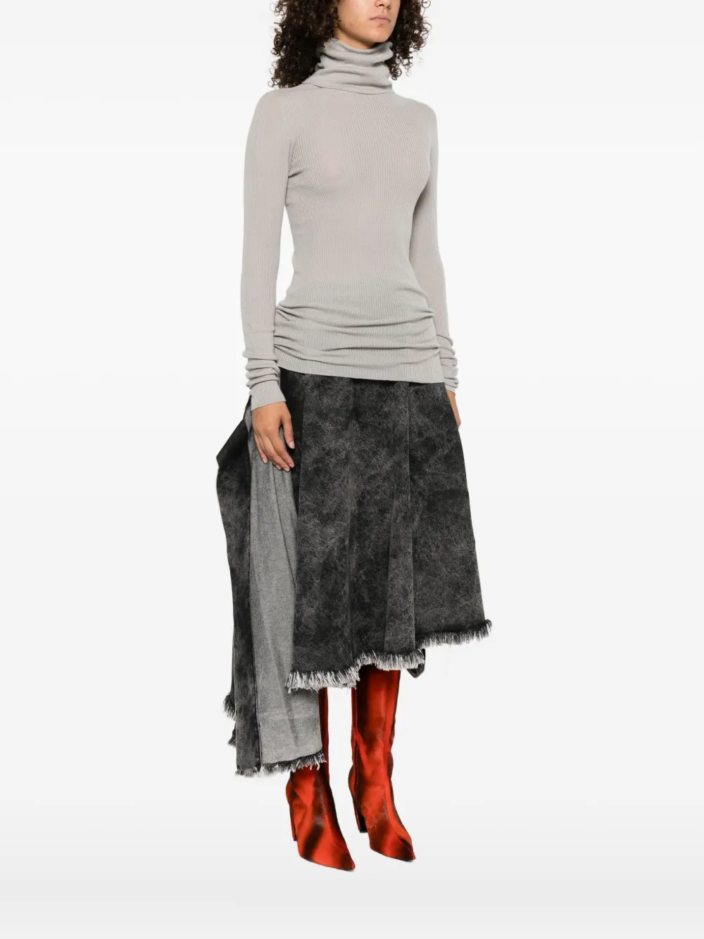 Rick Owens Ribbed-knit Turtleneck Sweater In Gray