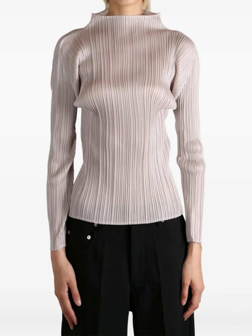 Pleats Please Issey Miyake Basics pleated high-neck top Beige