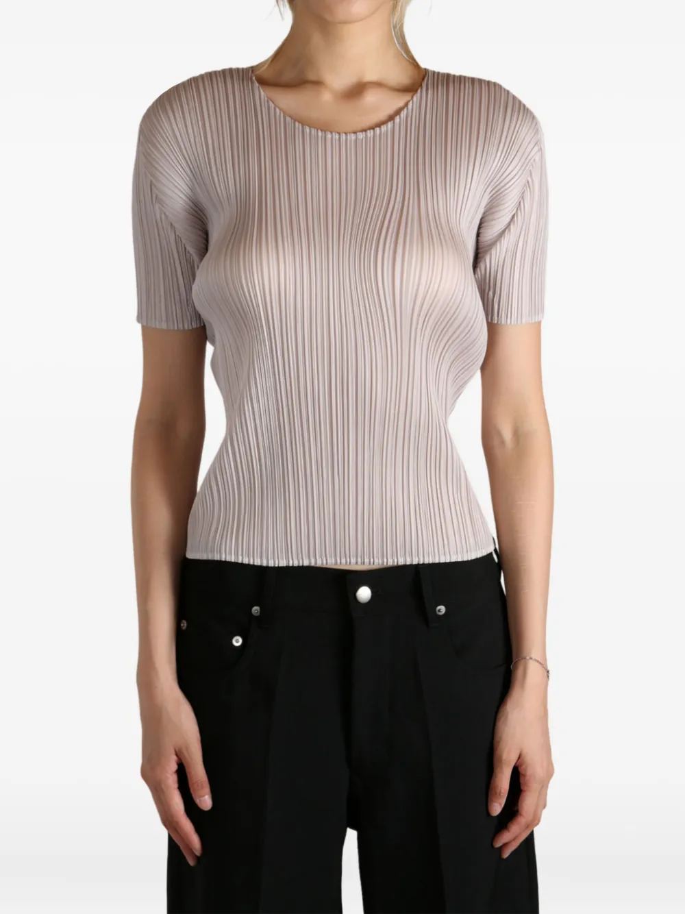 Pleats Please Issey Miyake New Colorful Basics 4 pleated top Beige